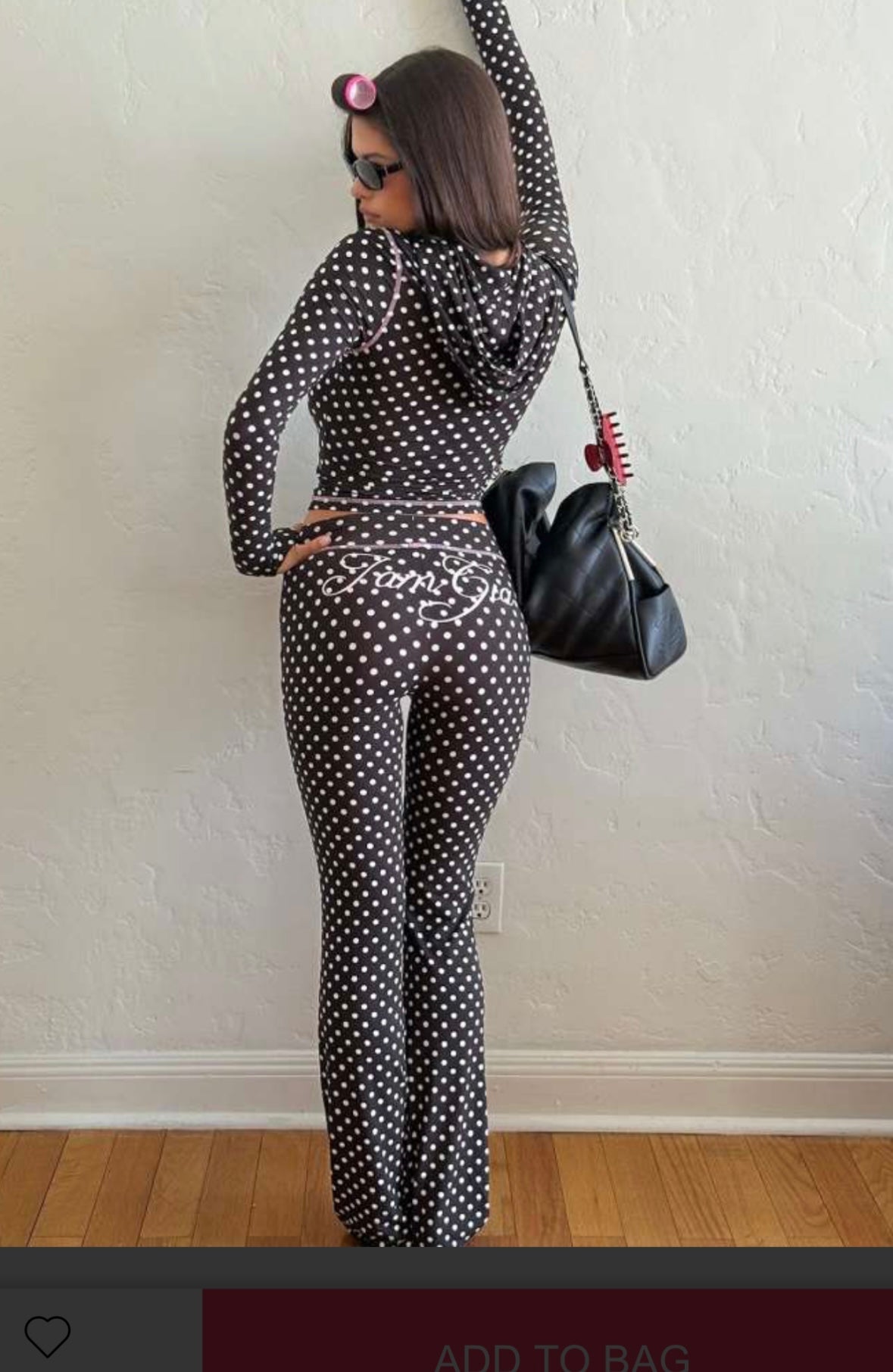 Dots Seam Line Zipper Hooded Pant Sets